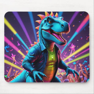 DJ Dinosaur Party With Neon Lights Mouse Pad