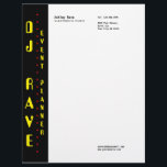 DJ Event Planner Letterhead<br><div class="desc">An electronic music inspired template design with a shimmering red,  yellow and black colour palette. It is captioned with; DJ Rave,  event planner,  electronic music. Fully editable.</div>