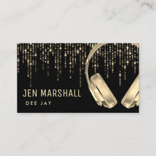 DJ faux gold foil dots rain music headphones Business Card