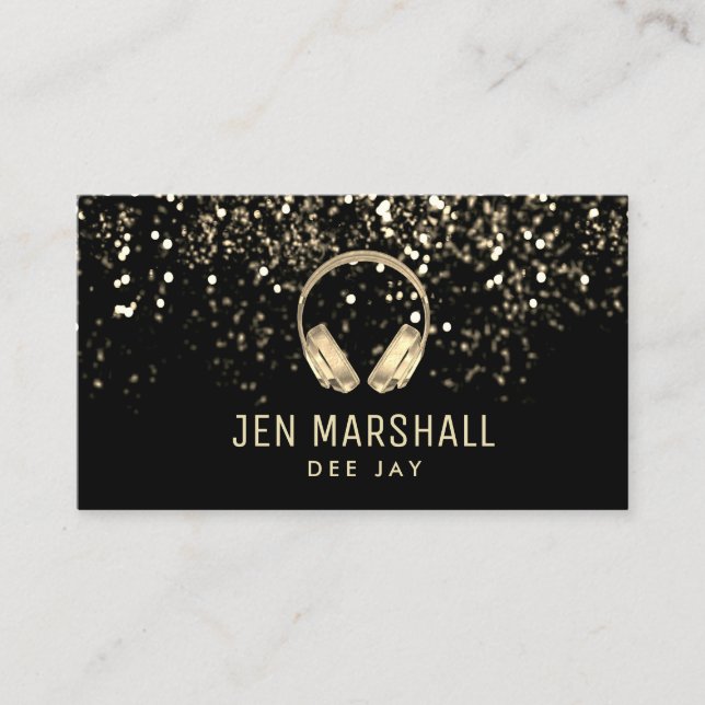 DJ faux gold foil headphones Business Card (Front)