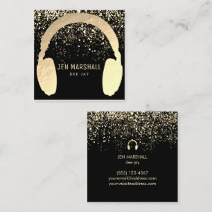 DJ faux gold foil headphones Square Business Card
