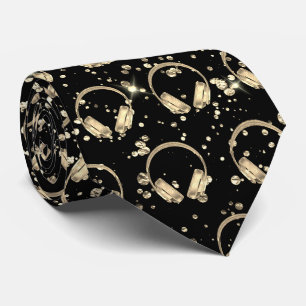 DJ faux gold foil music headphones Tie