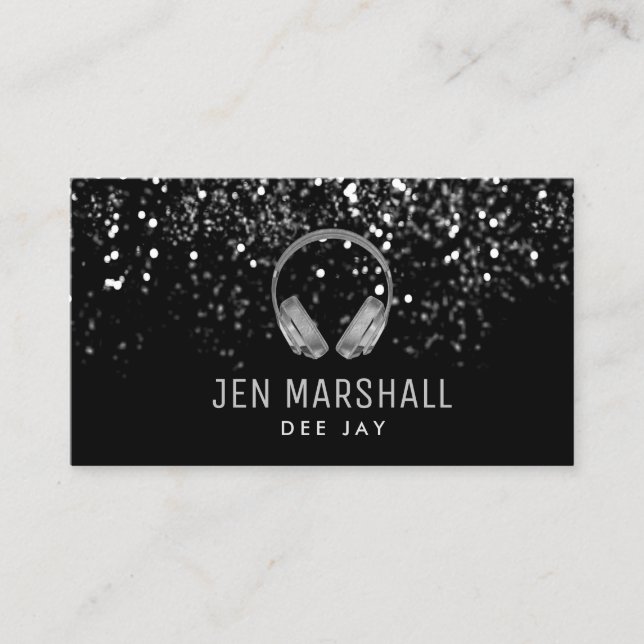 DJ faux silver foil headphones Business Card (Front)