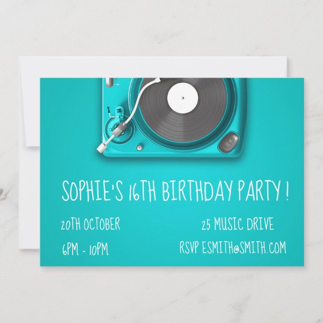 DJ funky cool retro teenage girl birthday party Invitation (Front)