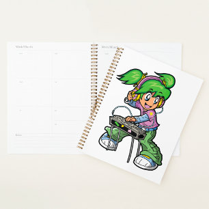 DJ Girl with Green Hair and Headphones Planner