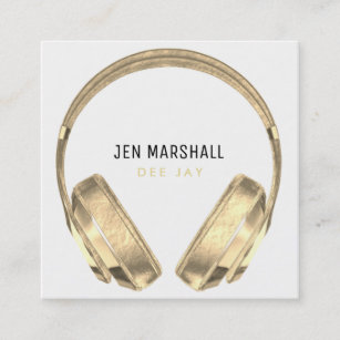 DJ golden headphones on white Square Business Card