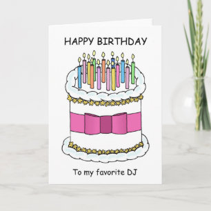 DJ Happy Birthday, Cartoon Cake with Candles. Card