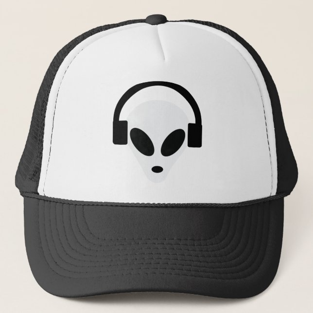 dj headphone alien area 51 trucker hat (Front)