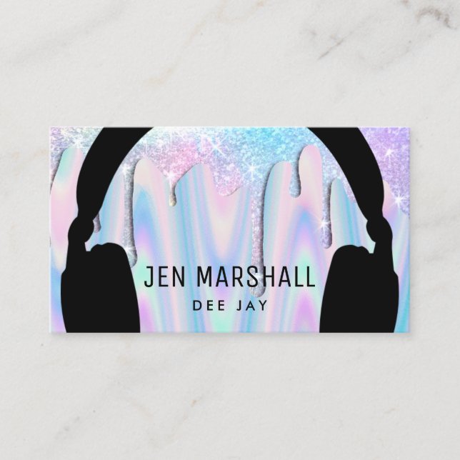 DJ headphones faux iridescent design Business Card (Front)