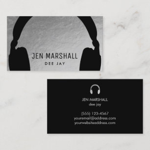 DJ headphones on faux silver foil Business Card