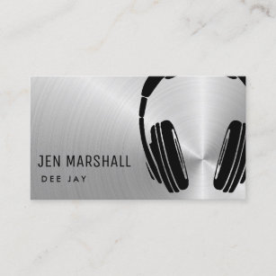 DJ headphones on faux silver metal Business Card