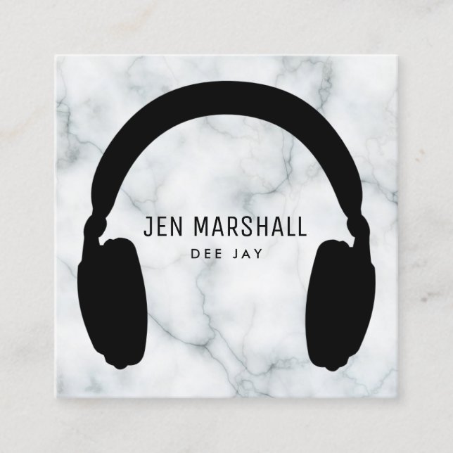 DJ headphones on marble Square Business Card (Front)