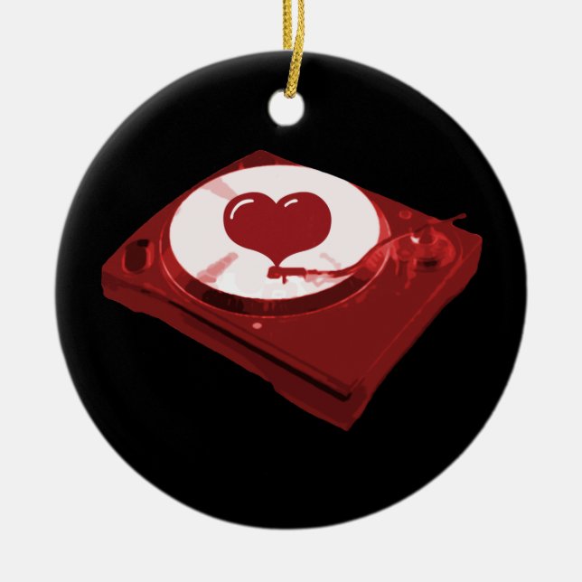 DJ Heart Turntable Ceramic Ornament (Front)