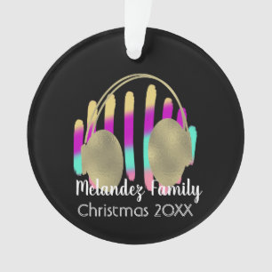 DJ Hip Hop Retro Headphones Neon Music Bars Ornament