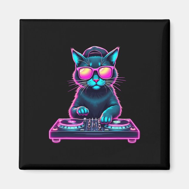 Dj House Cat Rainbow Dj Cat Kitty  Magnet (Front)