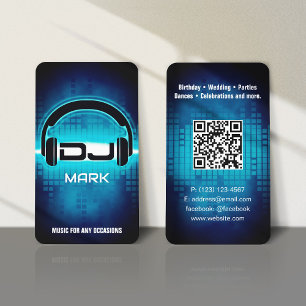 DJ Modern Blue Business Card with QR code