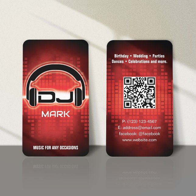 DJ Modern RED Business Card with QR code (Creator Uploaded)