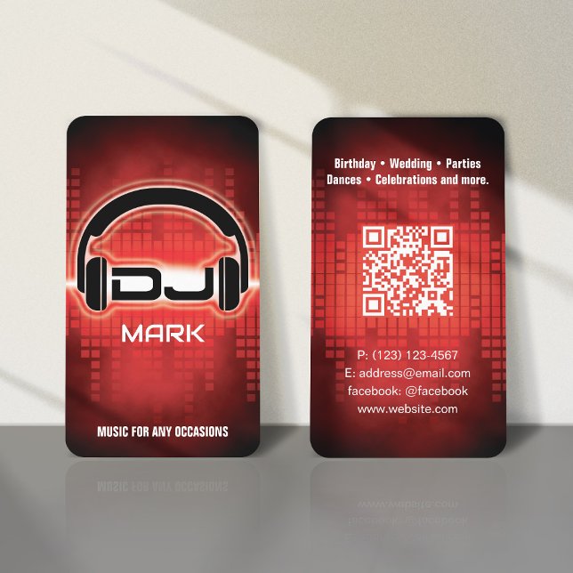 DJ Modern RED Carte de visite avec code QR (Créateur téléchargé)