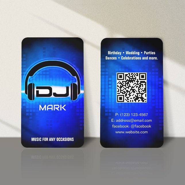 DJ Modern Royal Blue Business Card with QR code (Creator Uploaded)