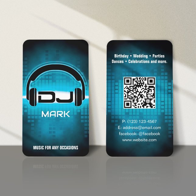 DJ Modern Sky Blue Carte de visite avec code QR (Créateur téléchargé)
