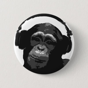 DJ MONKEY 2 INCH ROUND BUTTON
