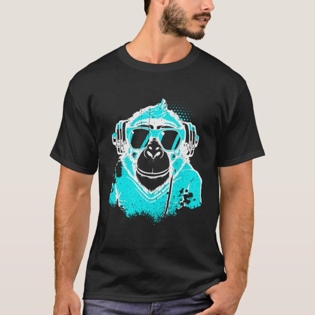 DJ Monkey Music Party Fun Sunglasses Fun Dancing C T-Shirt (Front)