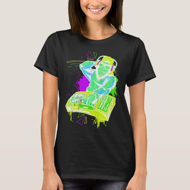 DJ Monkey Music Party Fun Sunglasses Monkey Headph T-Shirt (Front)