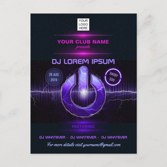 DJ Music and Dance Gig Postcard (Front)