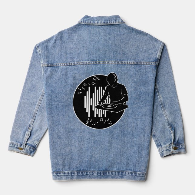 DJ Music Silhouette Black and White Art Denim Jacket (Back)