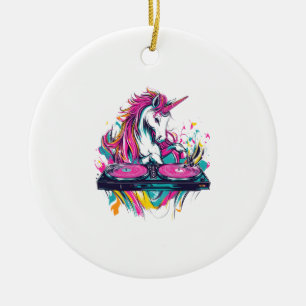 DJ Music Unicorn (1) Ceramic Ornament
