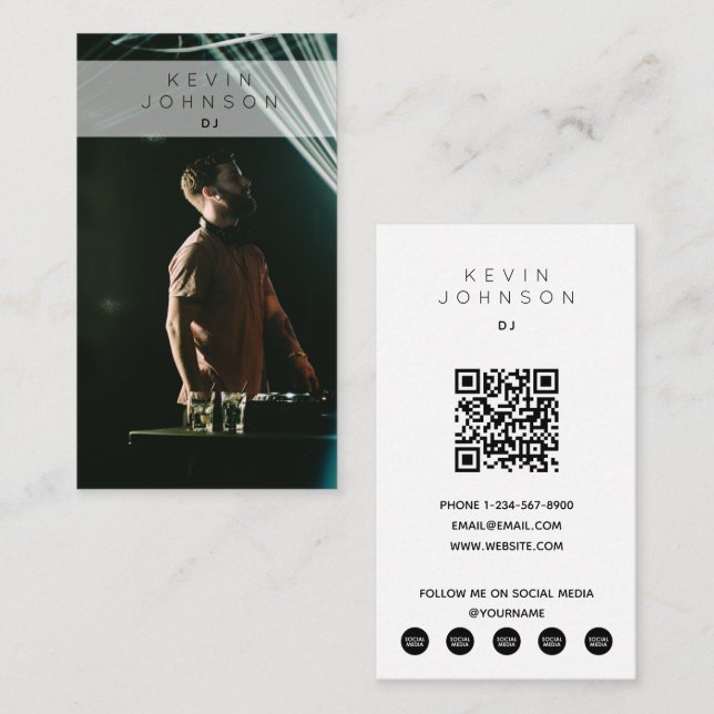 DJ Musician Deejay Photo Social Media  Business Card (Front/Back)