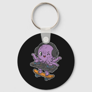 Dj Octopus Skate Retro Cartoon Keychain