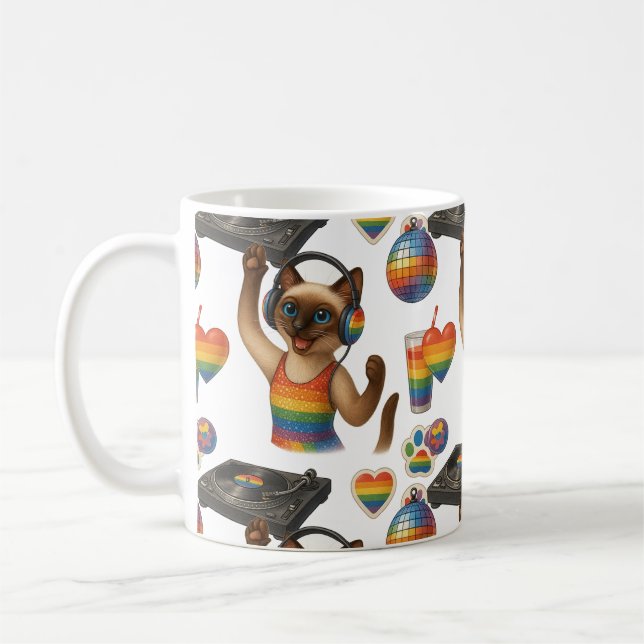 DJ Pride Paws Cat-inspired Pride LGBTQ Coffee Mug (Left)