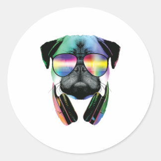 Dj Pug With Headphones And Sunglasses Classic Round Sticker