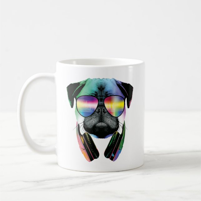 Dj Pug With Headphones Funny Pug Music Coffee Mug (Left)