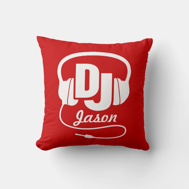 DJ red & white add your name pillow (Front)