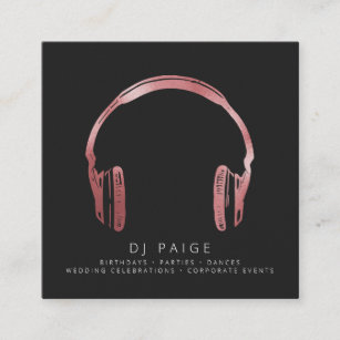 DJ Rose Gold Headphones Logo Black Square Business Card