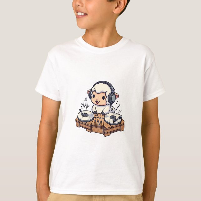 DJ Sheep Musician Kids T-Shirt (Front)