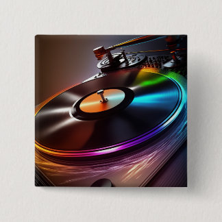 DJ Spinning Turntable  2 Inch Square Button