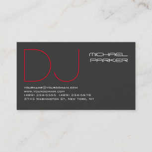 DJ Stylish Grey Background Red Professional Business Card