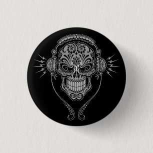 DJ Sugar Skull – Black 1 Inch Round Button