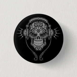 DJ Sugar Skull – Black 1 Inch Round Button