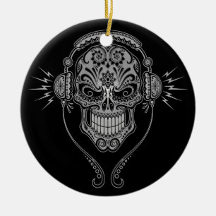 DJ Sugar Skull – Black Ceramic Ornament