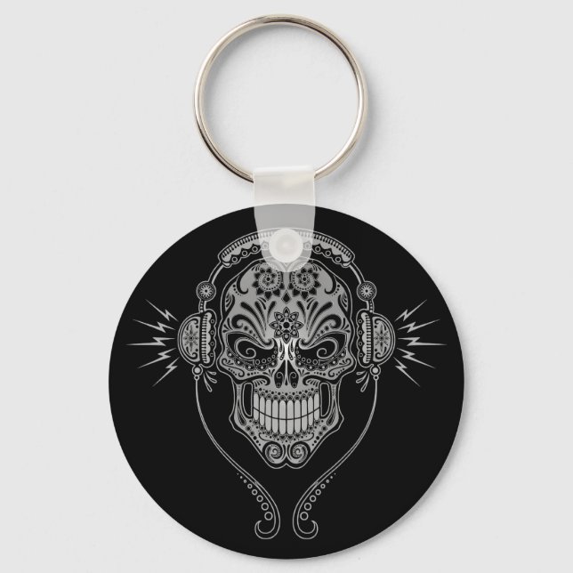 DJ Sugar Skull – Black Keychain (Front)