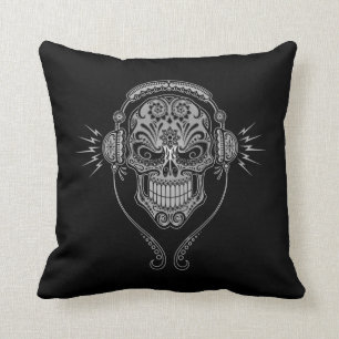 DJ Sugar Skull, dark Throw Pillow