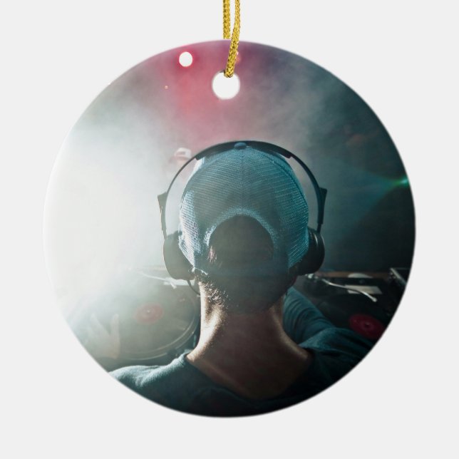 Dj Themed, View Behind Dj Booth With Turntables An Ceramic Ornament (Front)