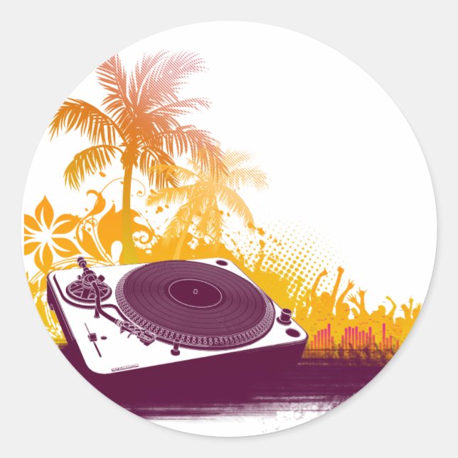 DJ Turntable Beach - Disc Jockey Music Deck Vinyl Classic Round Sticker (Front)