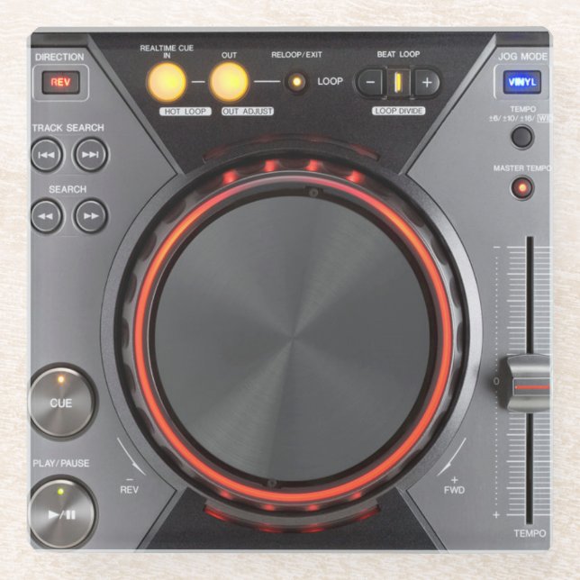 DJ turntable glass coaster (Front)