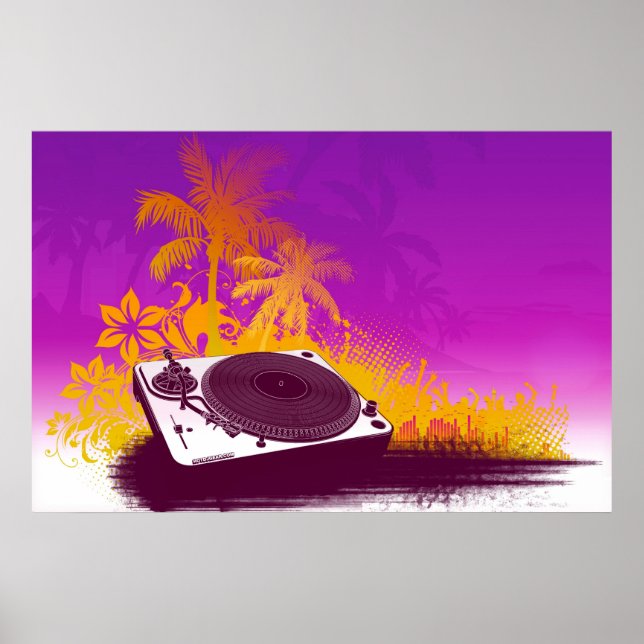 DJ Turntable Paradise Poster - deck summer beach (Front)