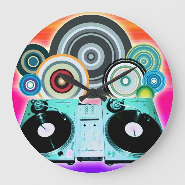 DJ Turntable with Vinyl - Pop Art Large Clock (Front)
